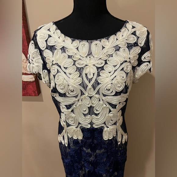JS Collection Navy Blue /Ivory Soutache Lace Midi Dress, size 8 - Picture 5 of 9